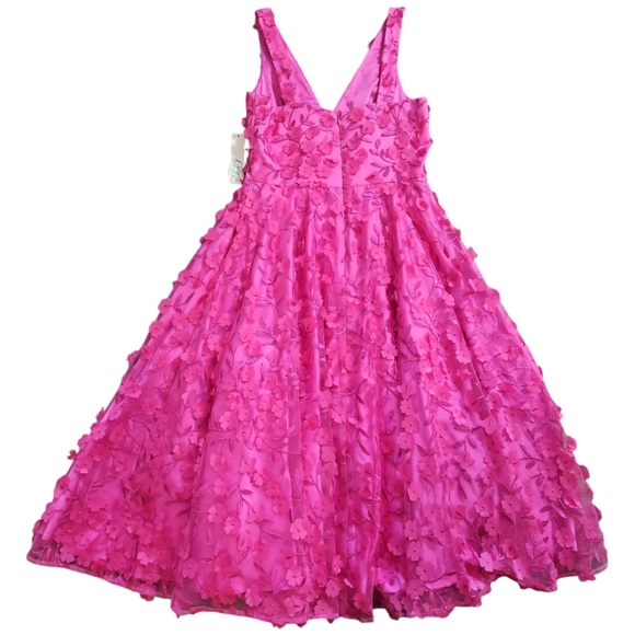 Eliza J Women's Sleeveless V-Neck Fit & Flare Pink Midi Dress - Picture 6 of 13